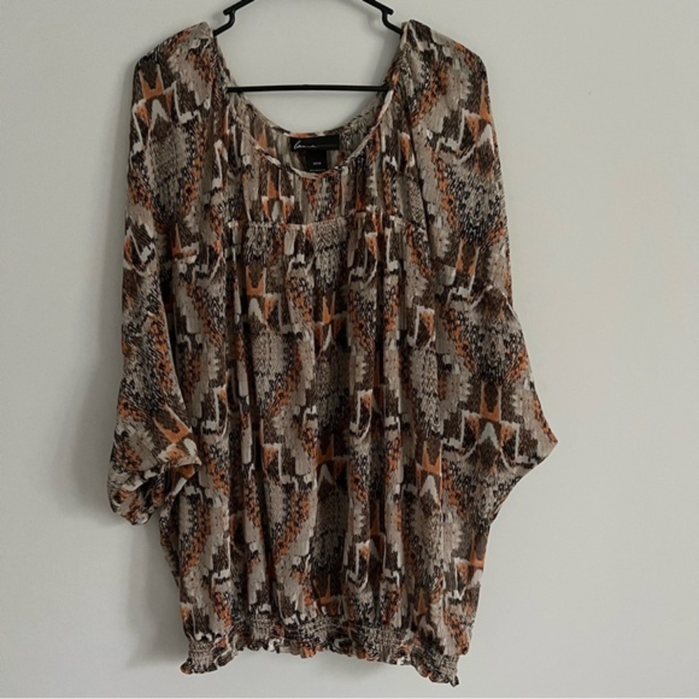 Lane Bryant Fall Brown and Orange Aztec Print Sheer Blouse